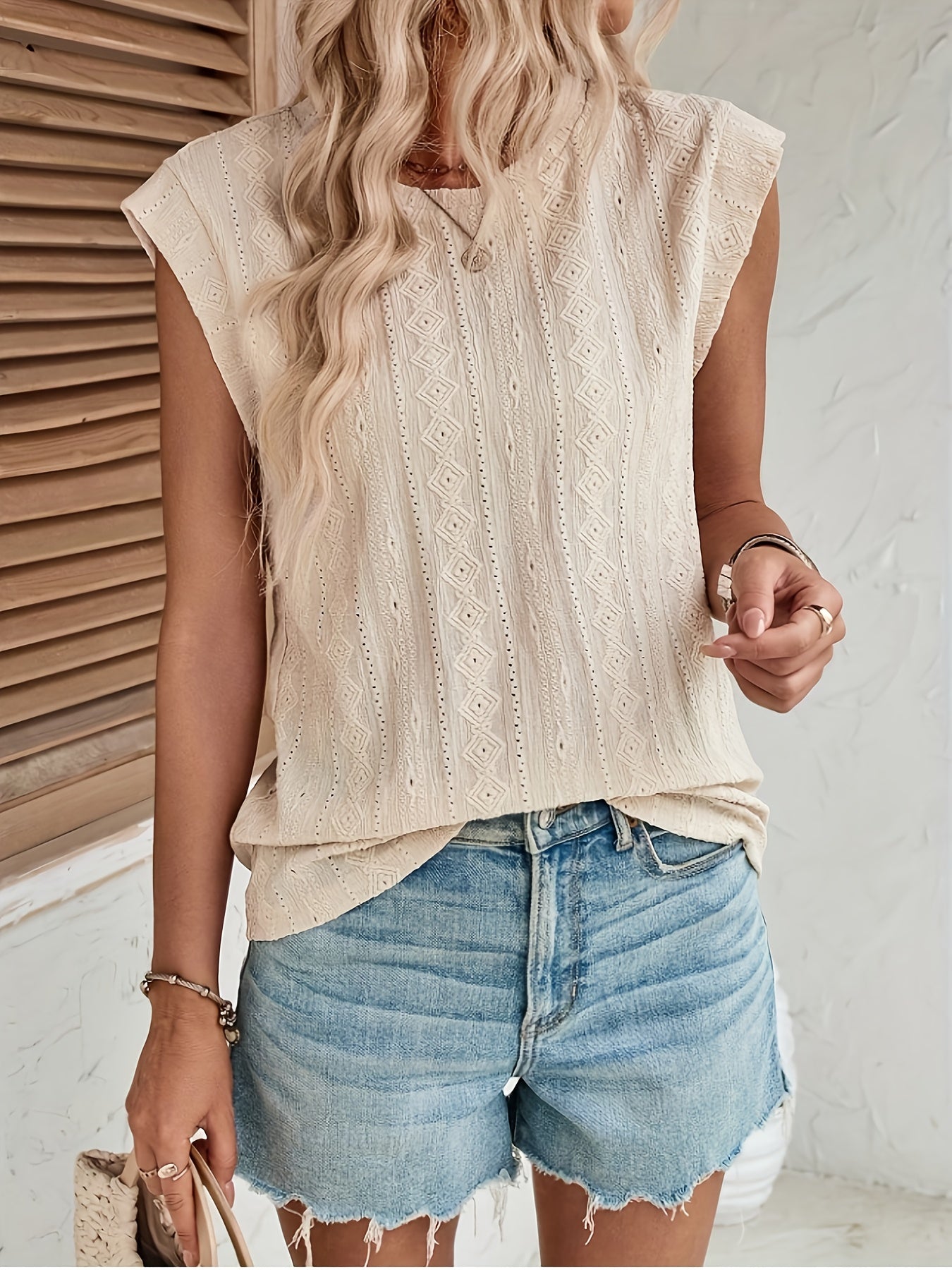 Light Beige Textured Blouse for Women