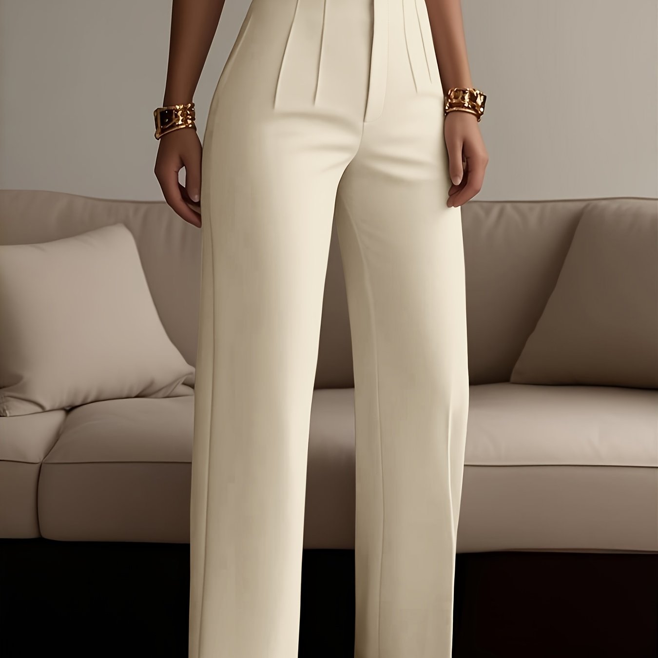Women's Solid Color Zipper Detail Pants