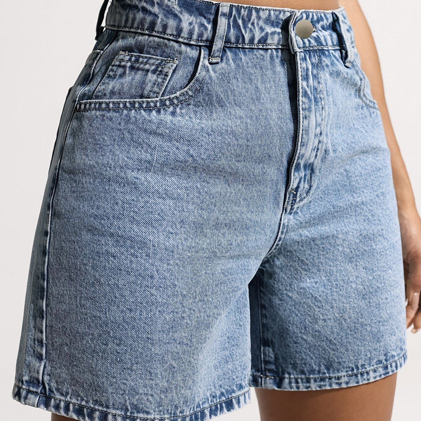 High-Waisted Women's Stretch Denim Shorts with Drawstring