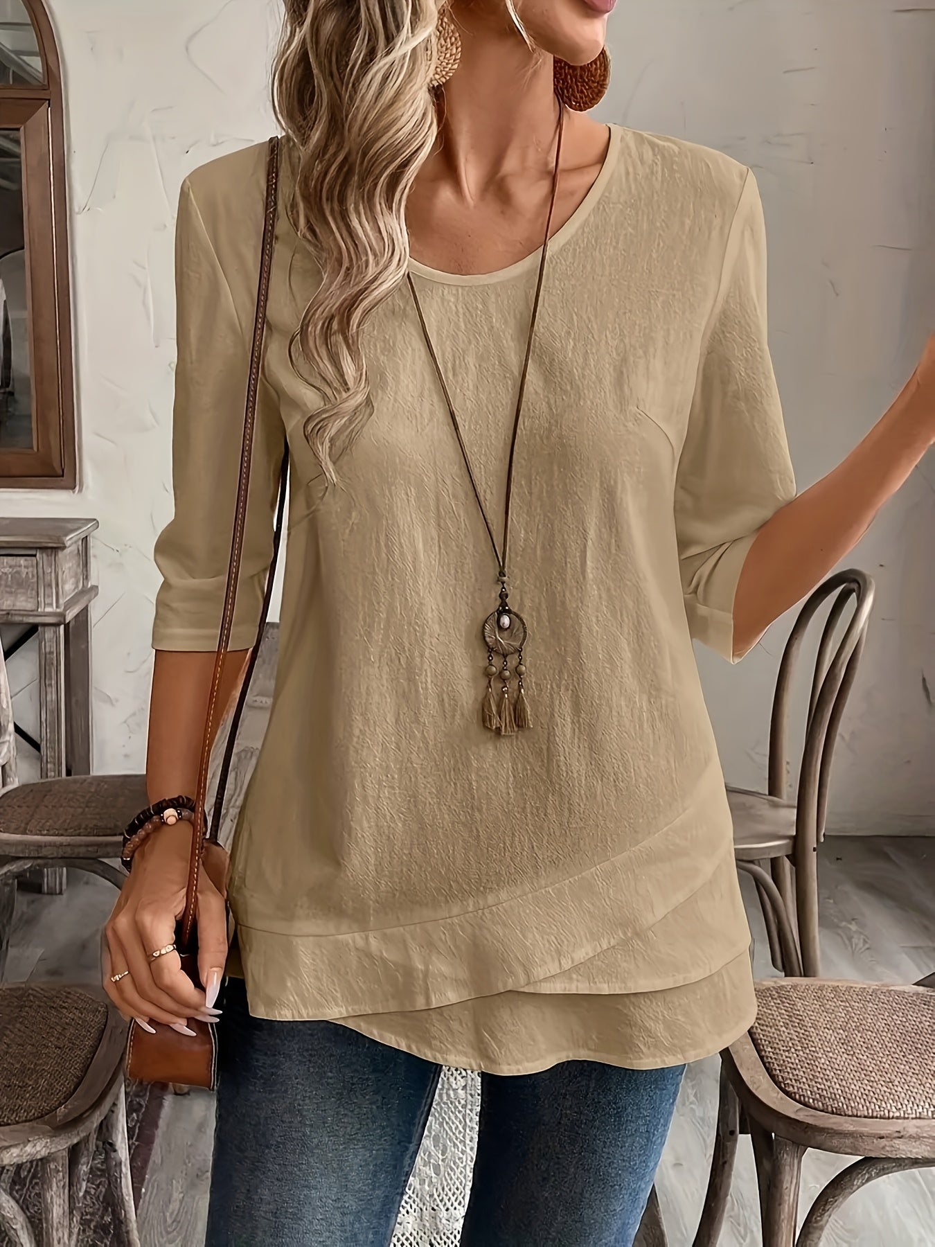 Women's Casual Off-Shoulder Blouse with Asymmetrical Hem
