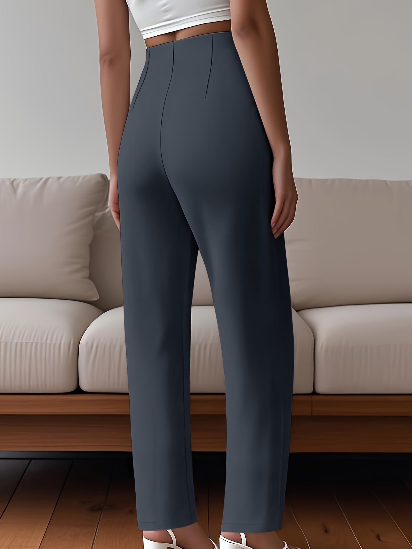 Women's Solid Color Zipper Detail Pants