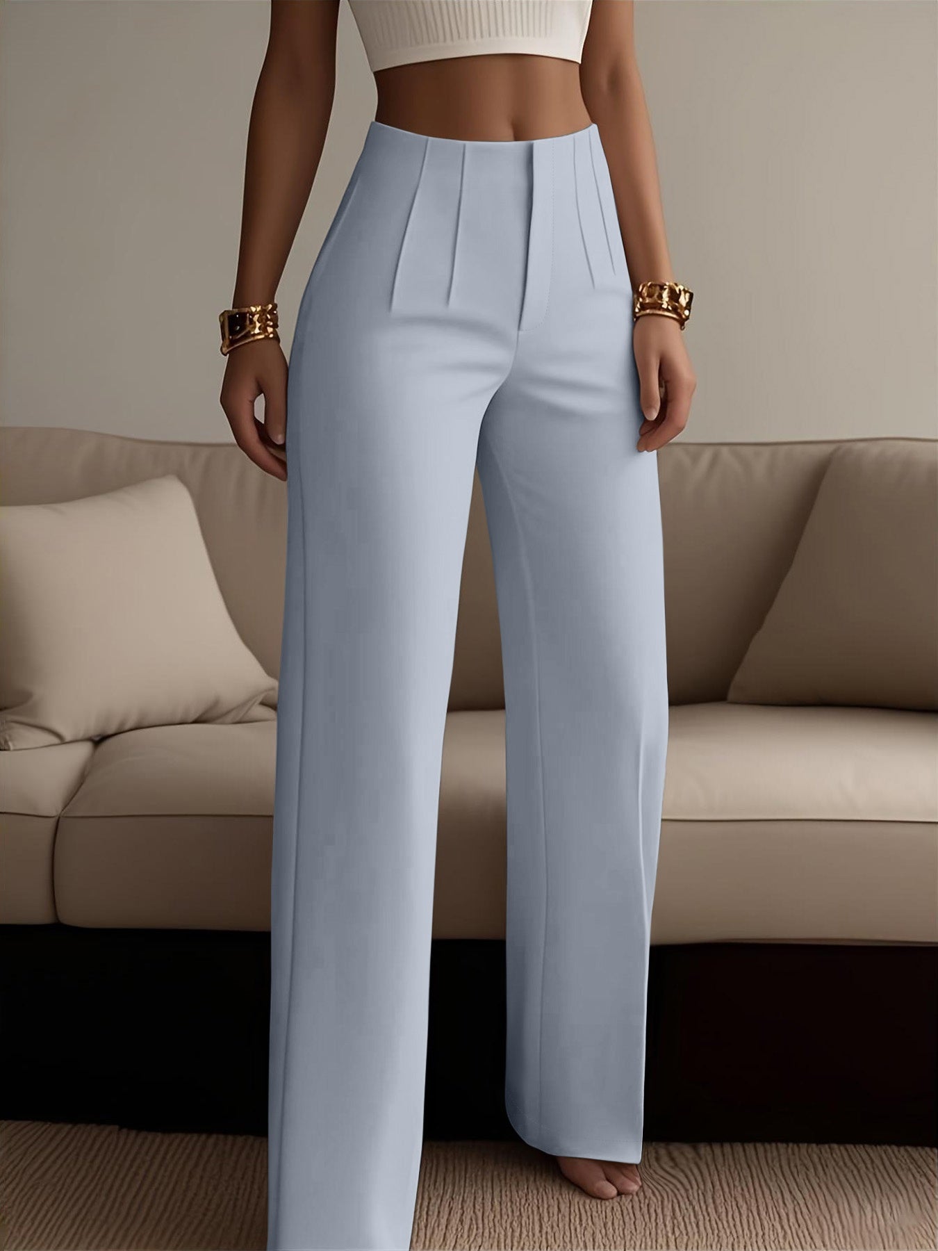 Women's Solid Color Zipper Detail Pants