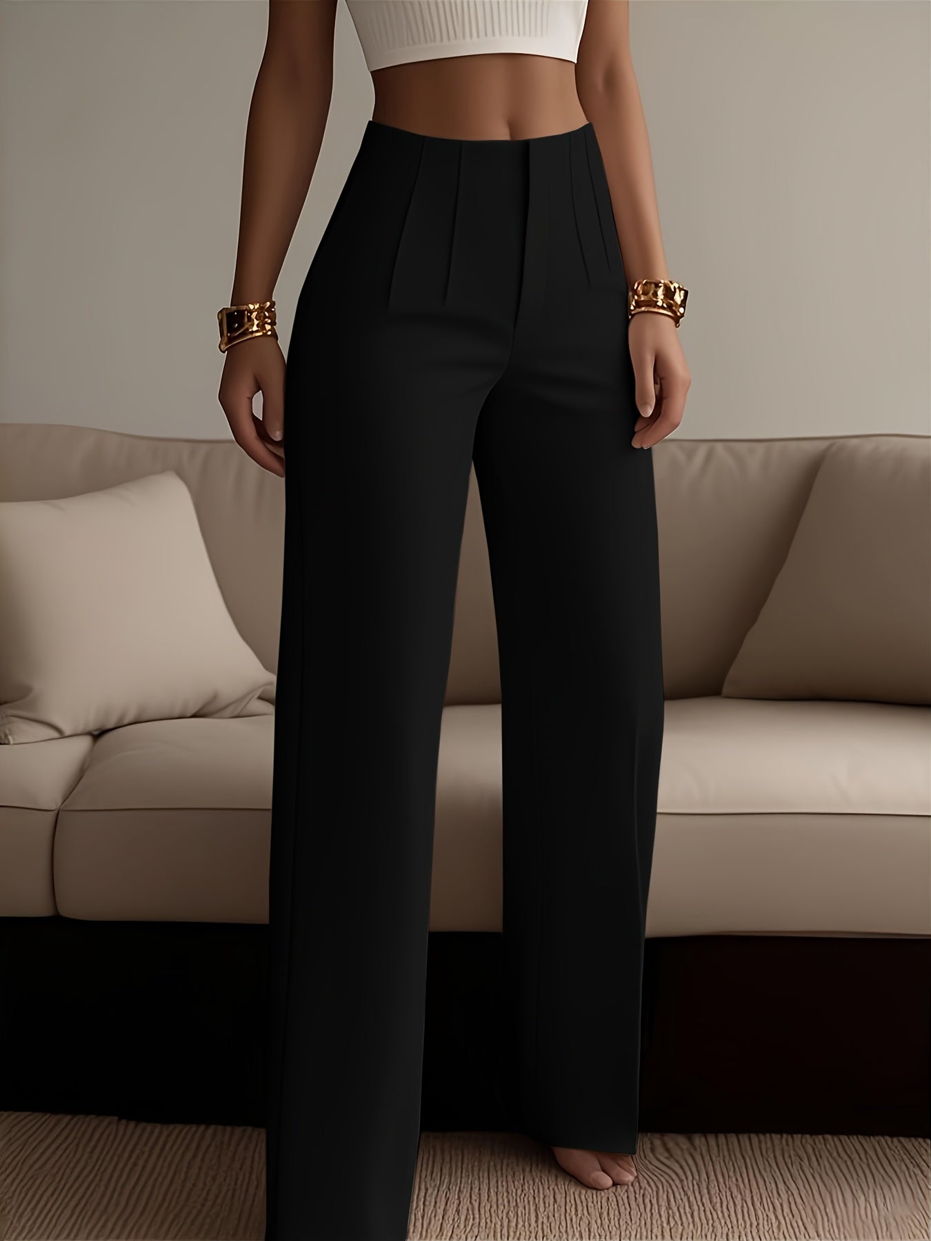 Women's Solid Color Zipper Detail Pants