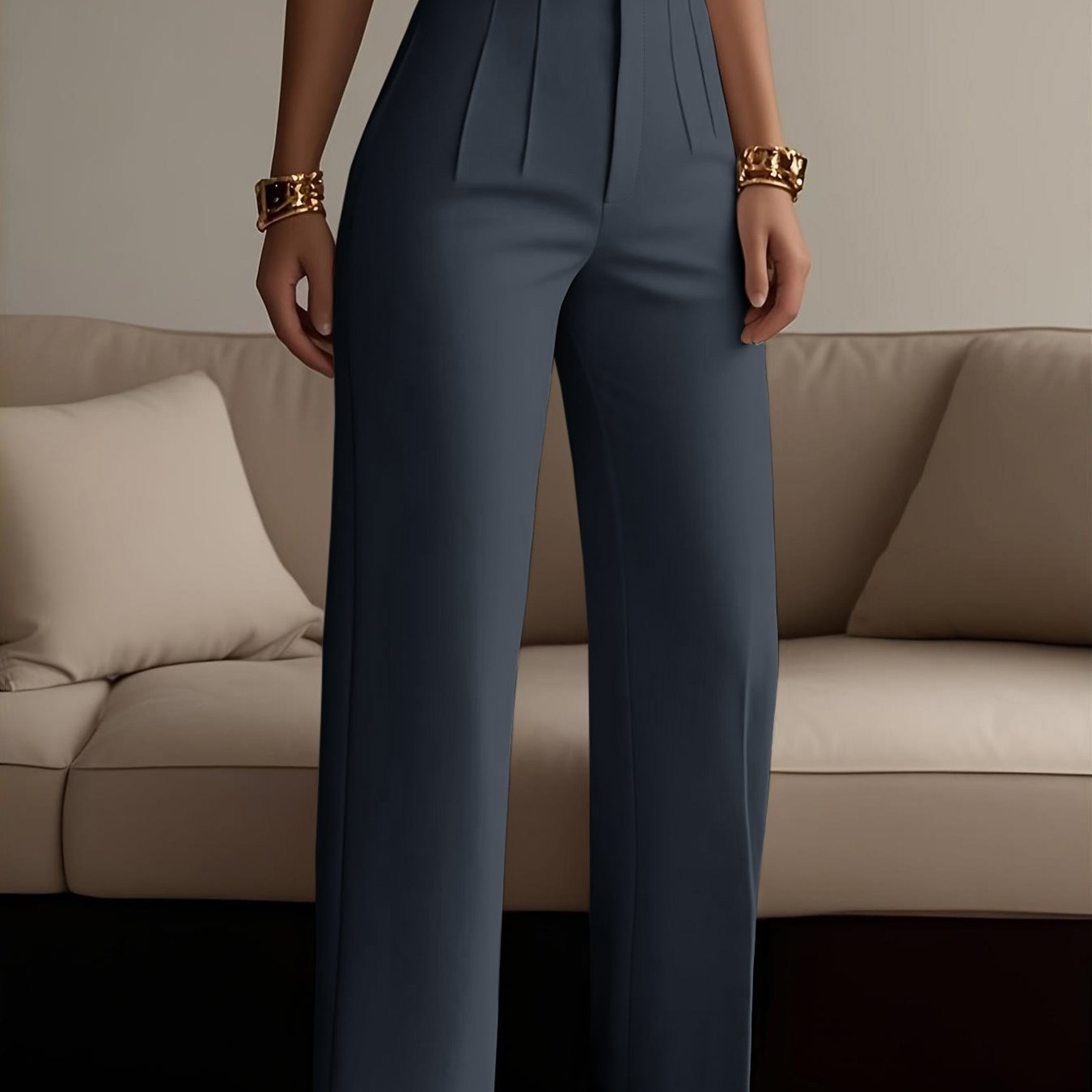 Women's Solid Color Zipper Detail Pants