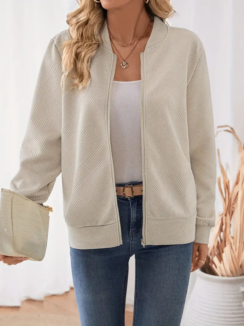 Stylish Women's Beige Zip-Up Jacket