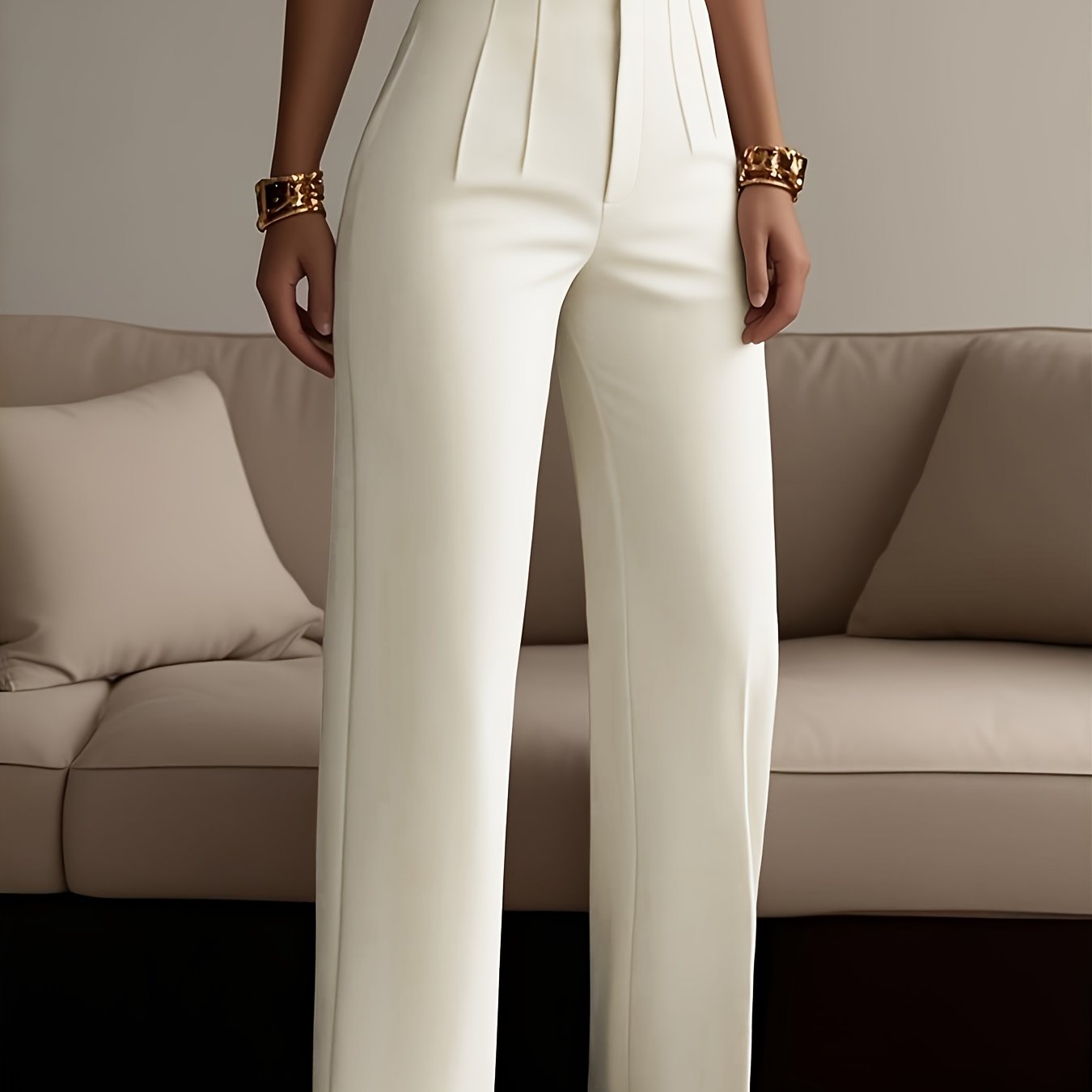 Women's Solid Color Zipper Detail Pants