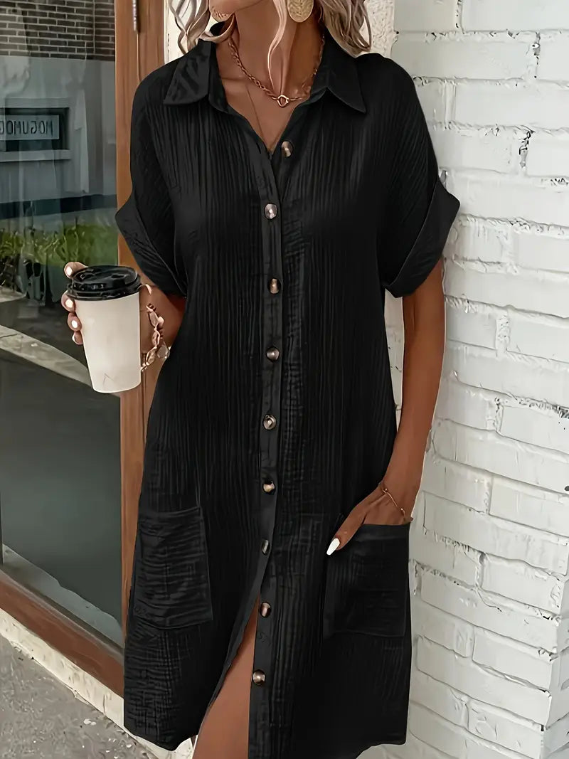 Women's Short Sleeve Button-Up Shirt Dress