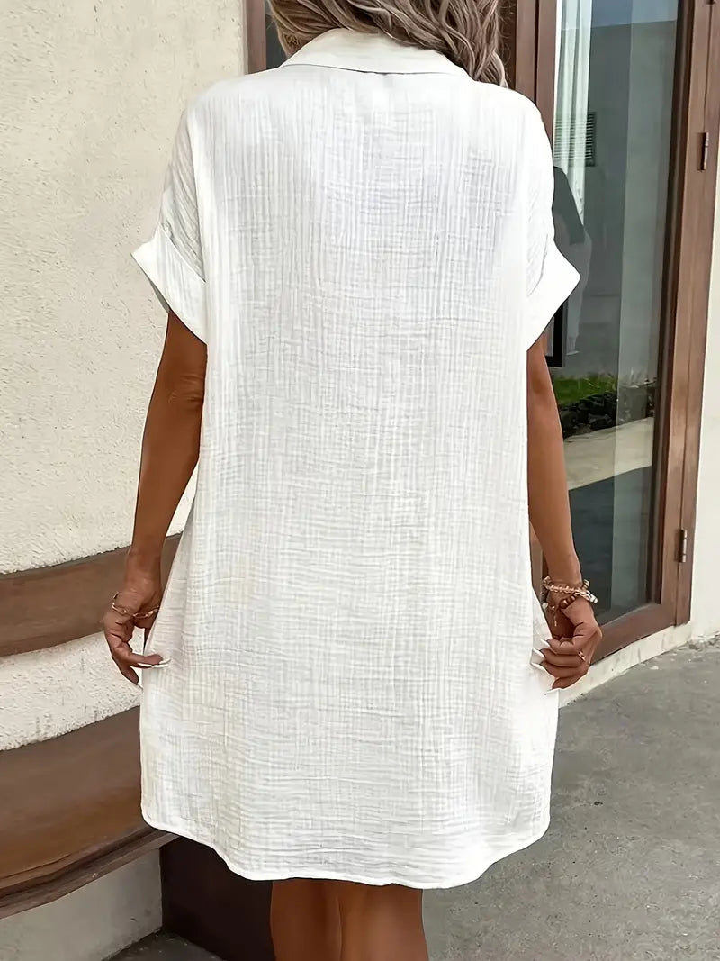 Women's Short Sleeve Button-Up Shirt Dress