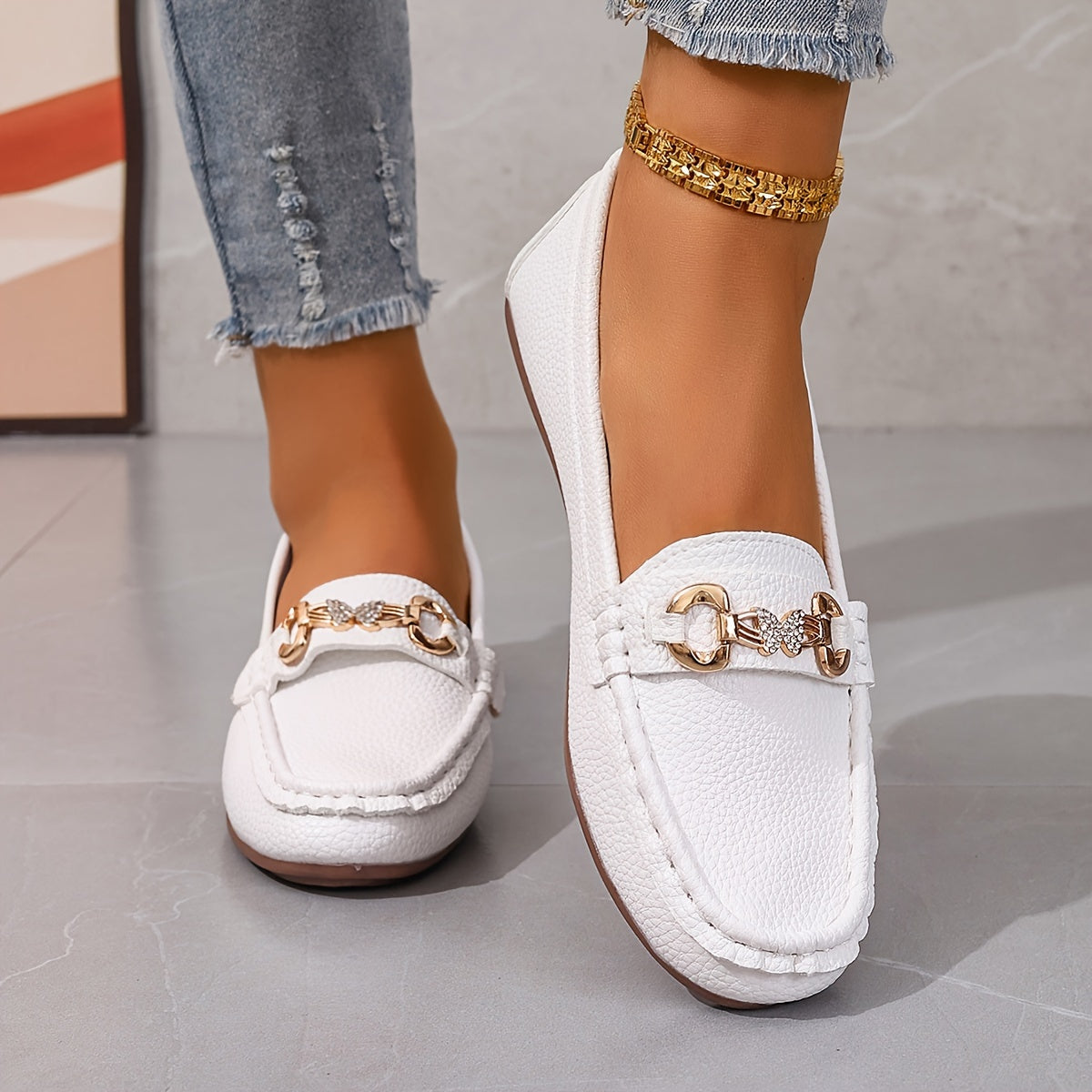 Women's Fashionable Pull-On Shoes with Butterfly Decoration and Diamond Accents