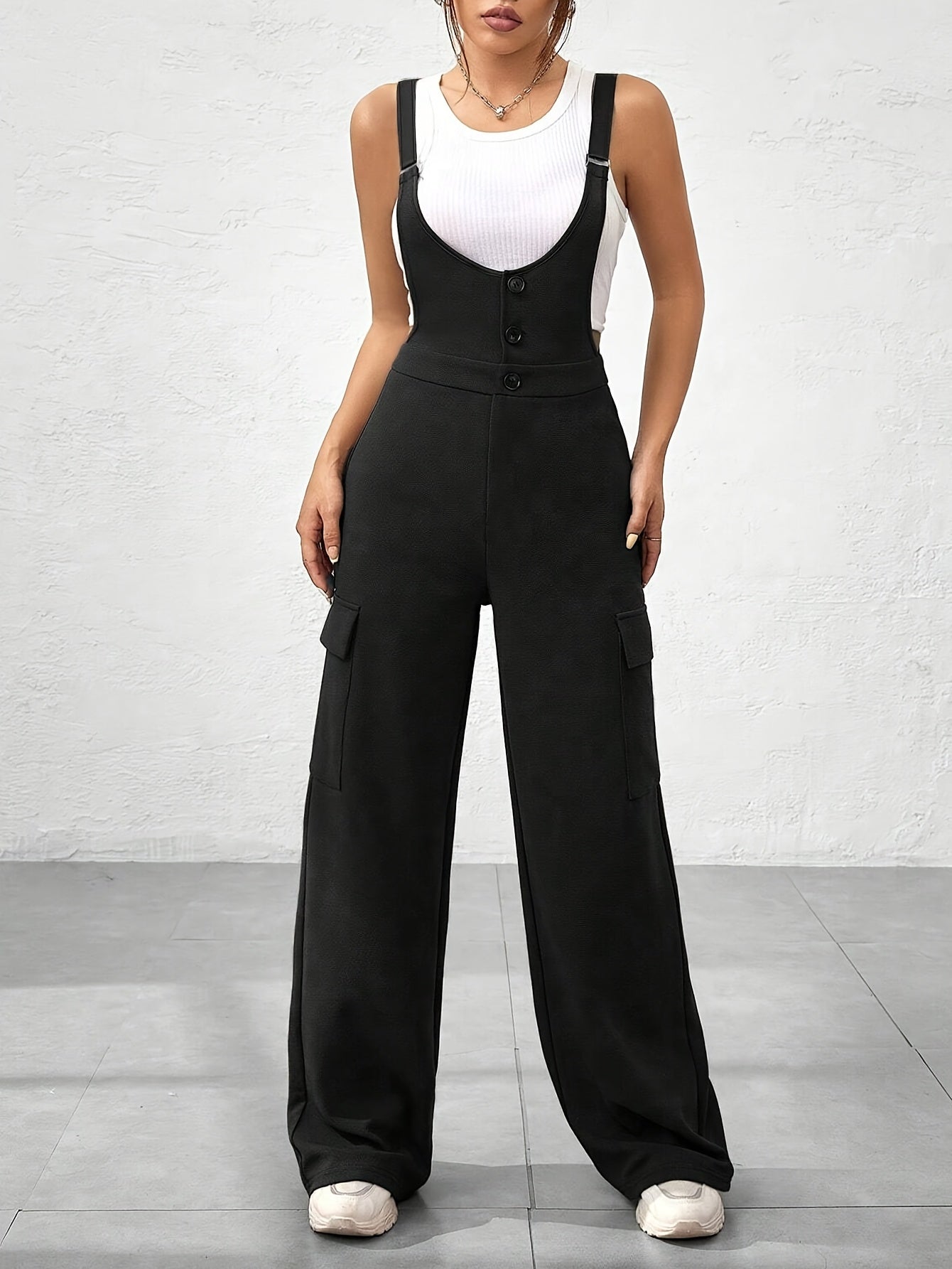 Chic Solid Color Women's Jumpsuit with Pockets