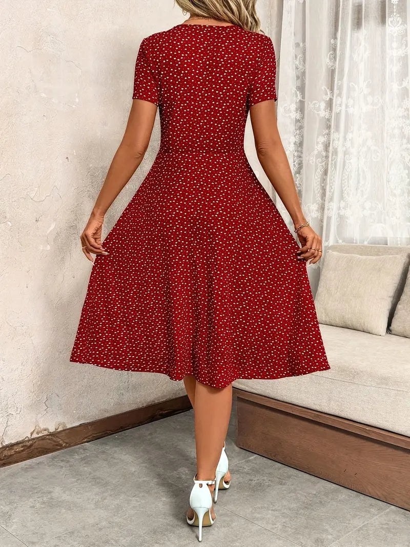 Stylish V-Neck Button-Up Waist-Cinching Dress for Women