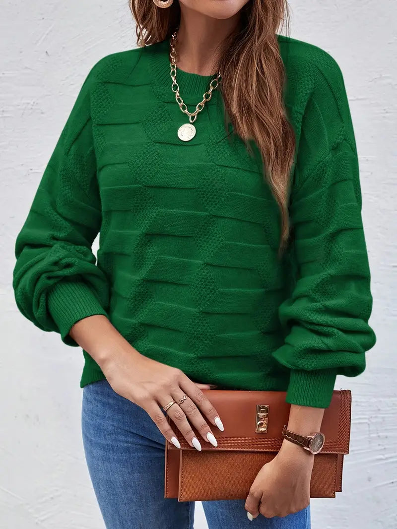 Women's High Stretch Casual Round Neck Long Sleeve Pullover Sweater