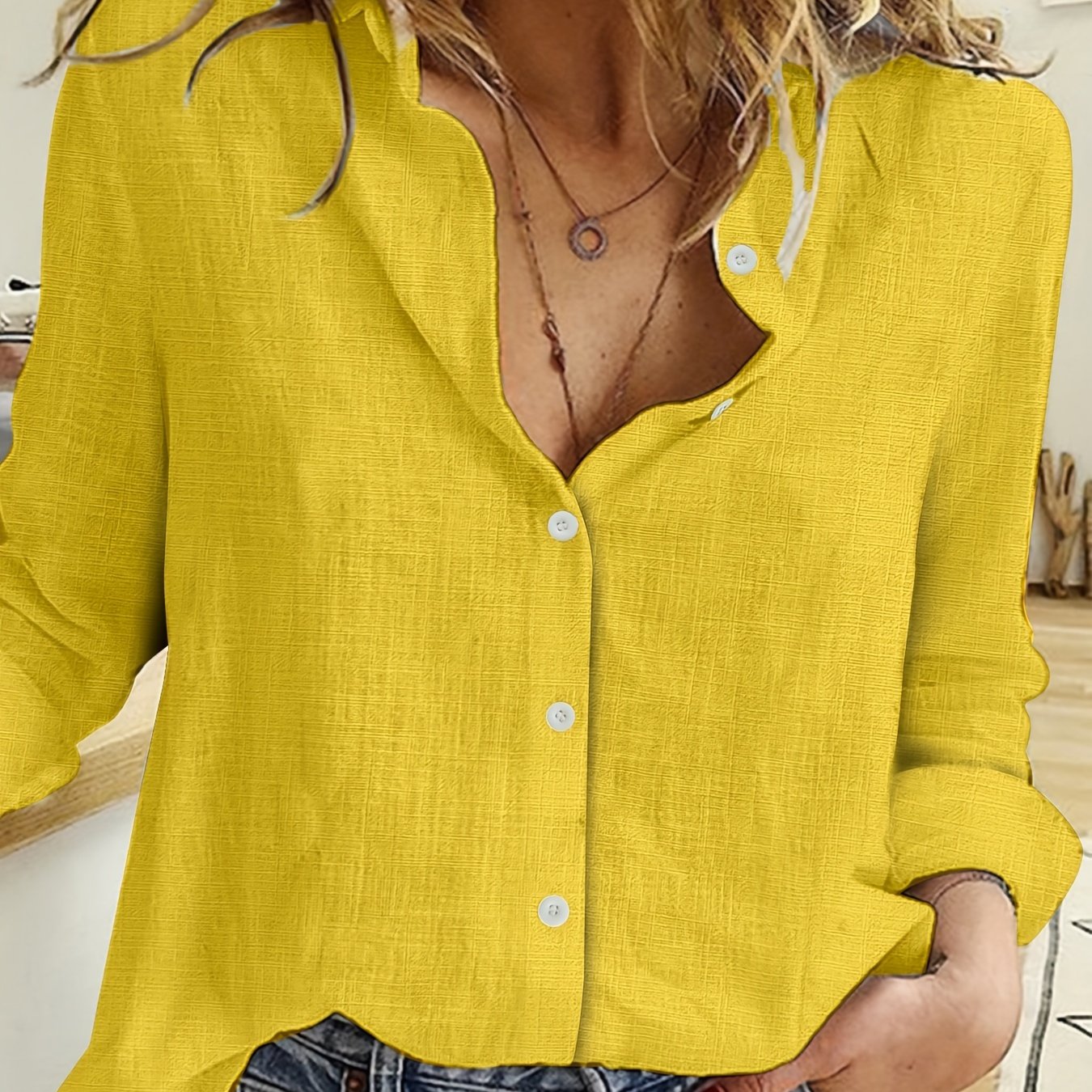 Women's Loose-Fit Long Sleeve Shirt in Solid Colors