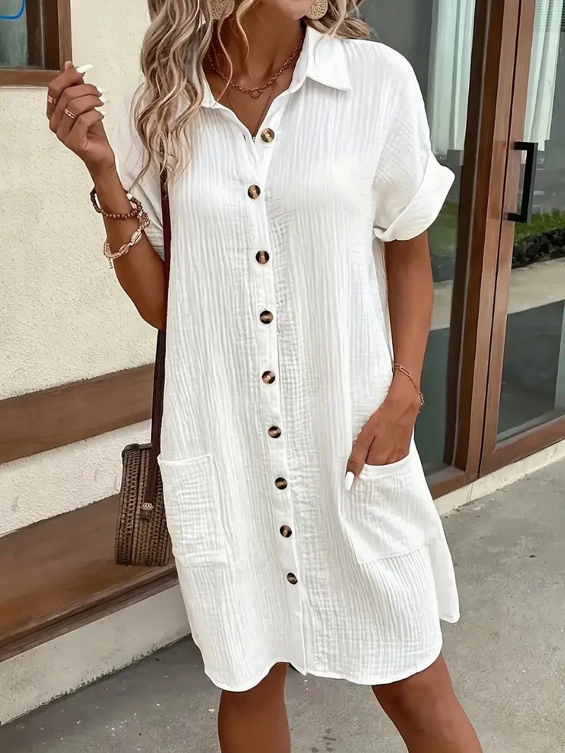 Women's Short Sleeve Button-Up Shirt Dress