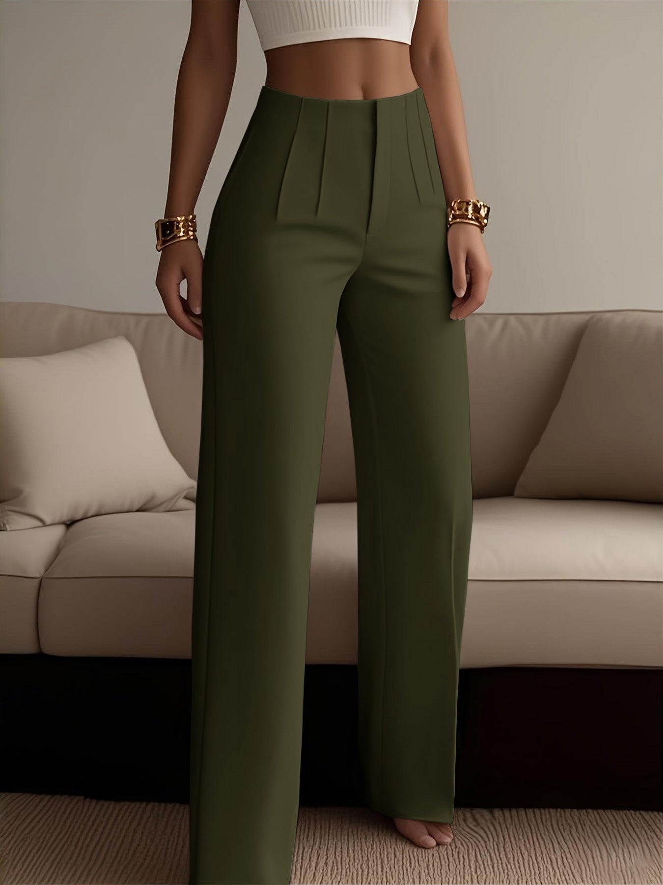 Women's Solid Color Zipper Detail Pants