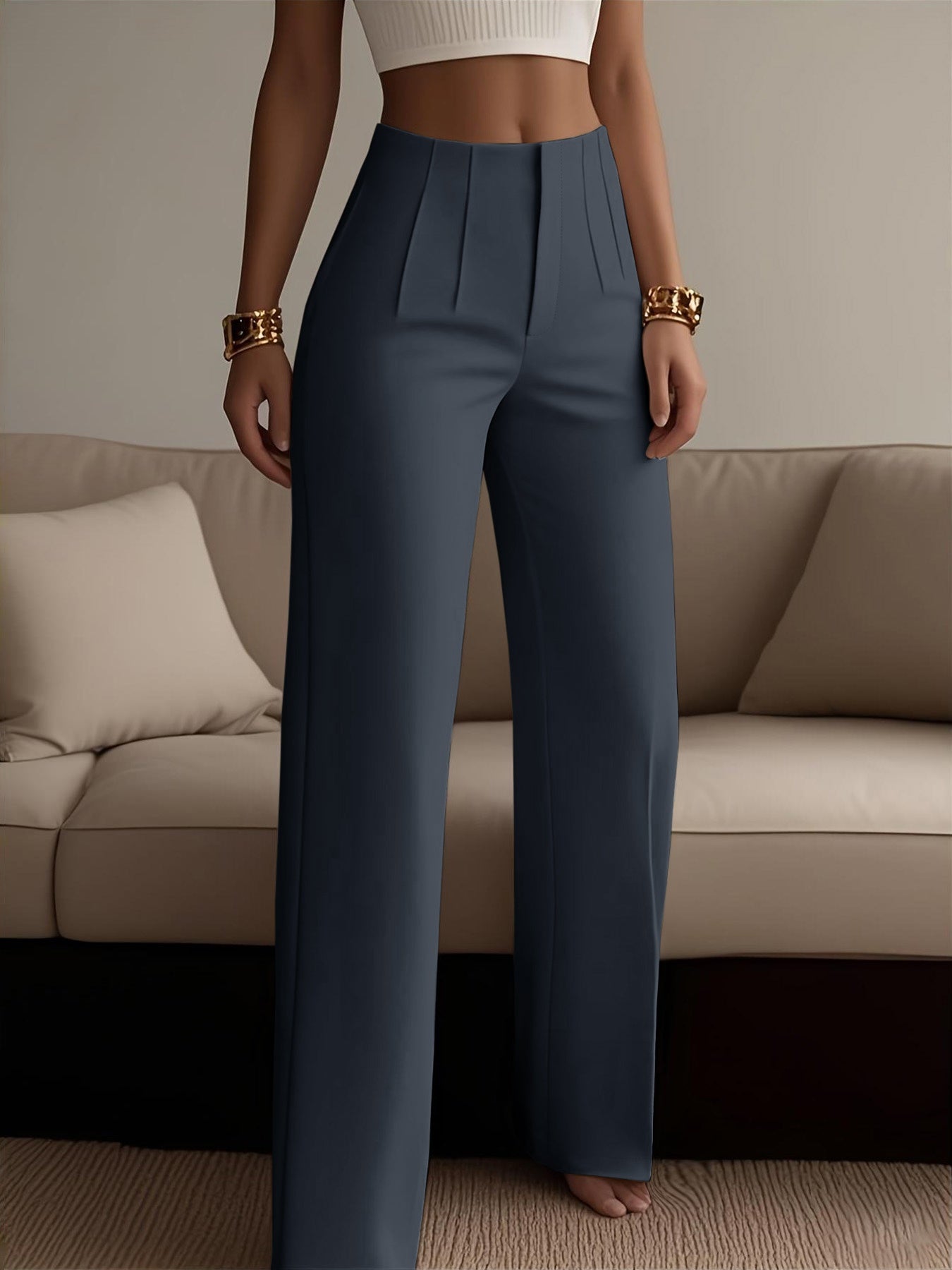 Women's Solid Color Zipper Detail Pants