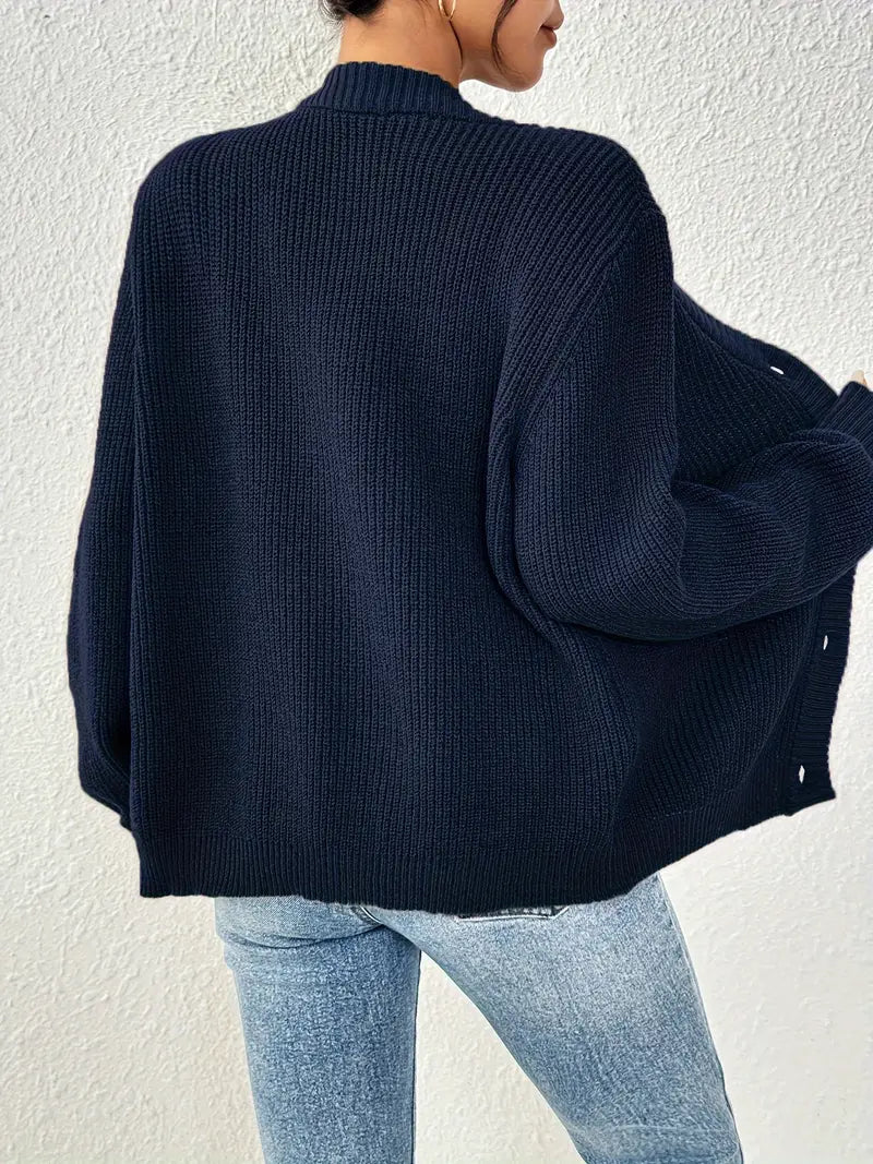 Chic Women's Solid Color Front Button Knit Cardigan Sweater Jacket for Spring and Autumn