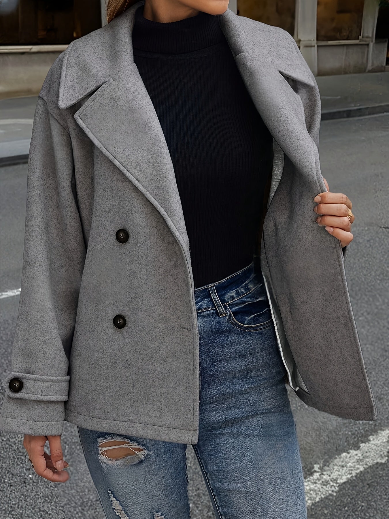 Women's Stylish Double-Breasted Collar Coat