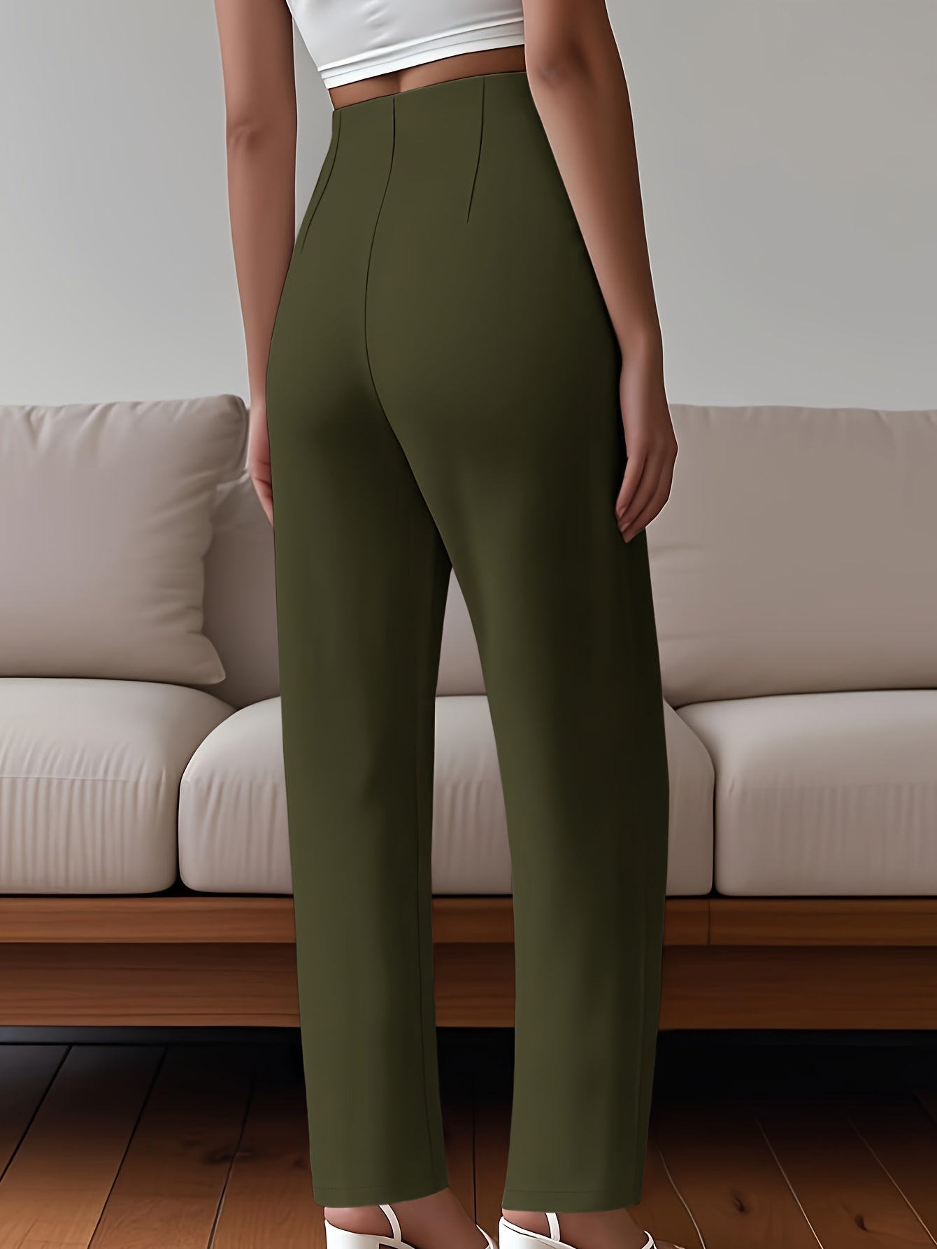Women's Solid Color Zipper Detail Pants