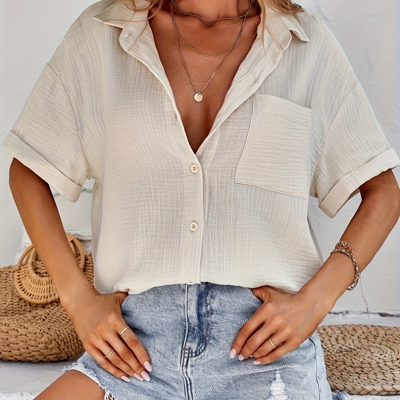 Women's Summer Blouse with Batwing Sleeves