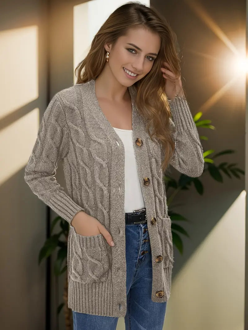 Women's Stylish Front-Open Cardigan with Button Detail