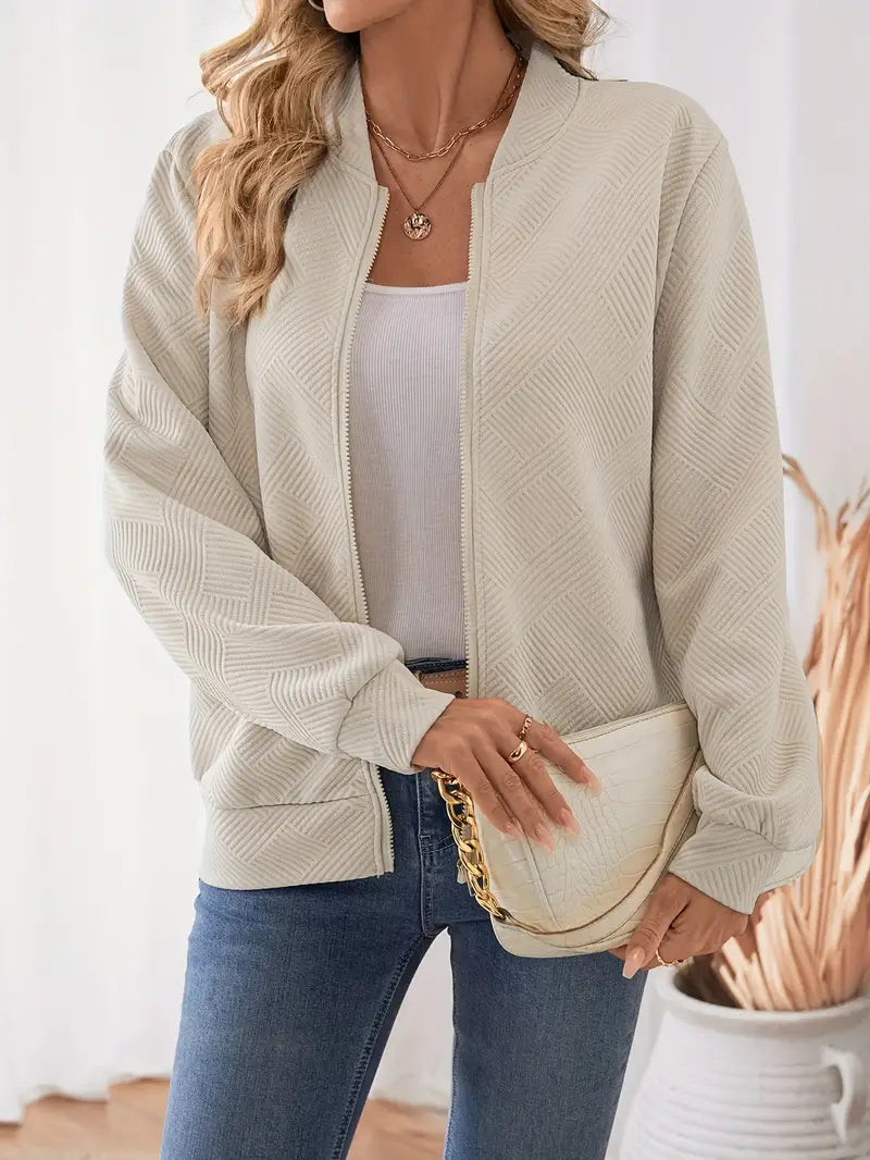 Stylish Women's Beige Zip-Up Jacket