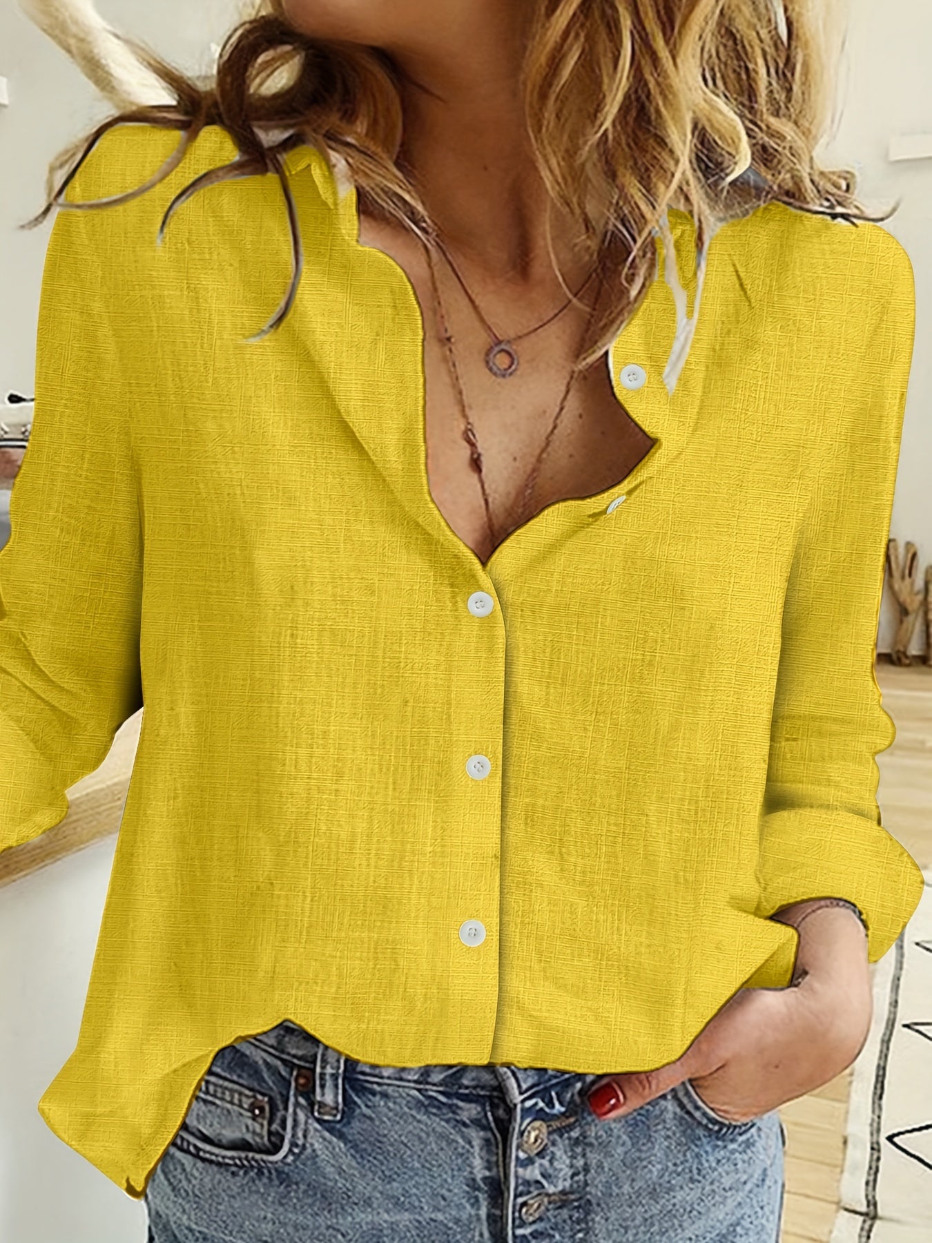 Women's Loose-Fit Long Sleeve Shirt in Solid Colors