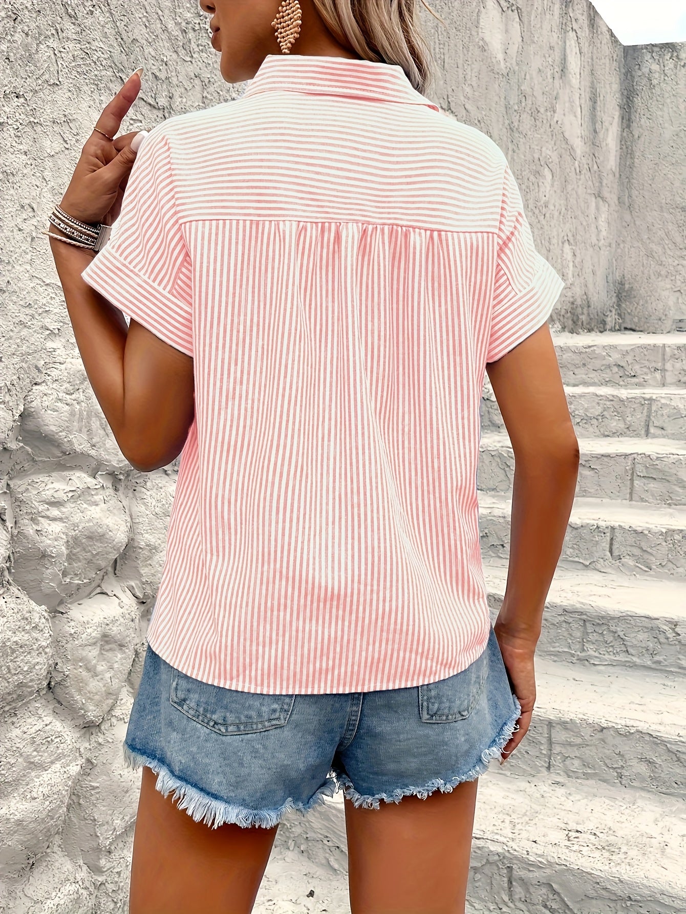 Women's Pink and White Striped Shirt