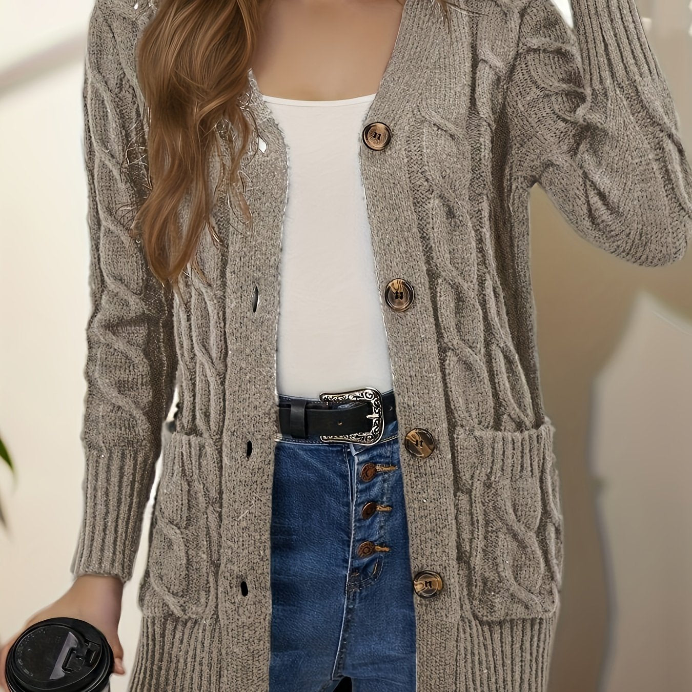 Women's Stylish Front-Open Cardigan with Button Detail