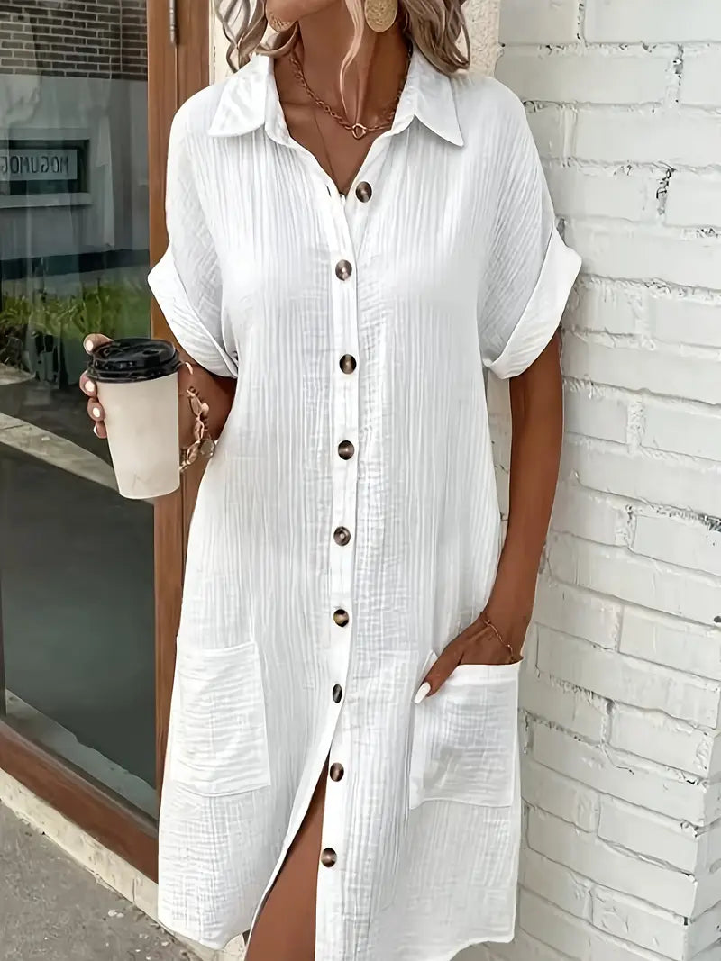 Women's Short Sleeve Button-Up Shirt Dress