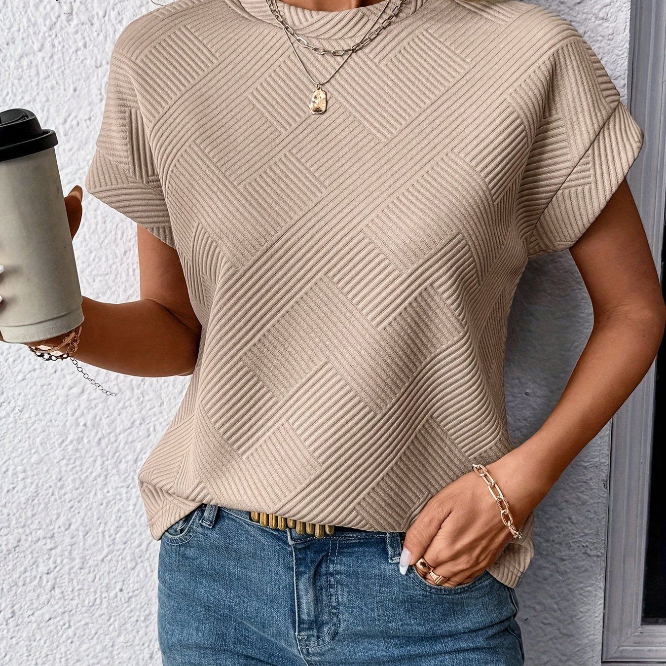 Elegant Textured Short-Sleeve Blouse