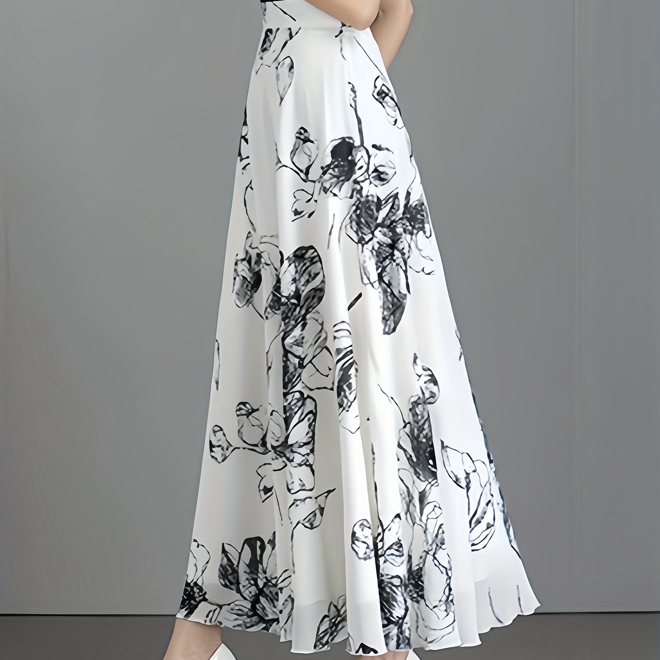 Elegant Black Floral Print Midi Skirt for Women