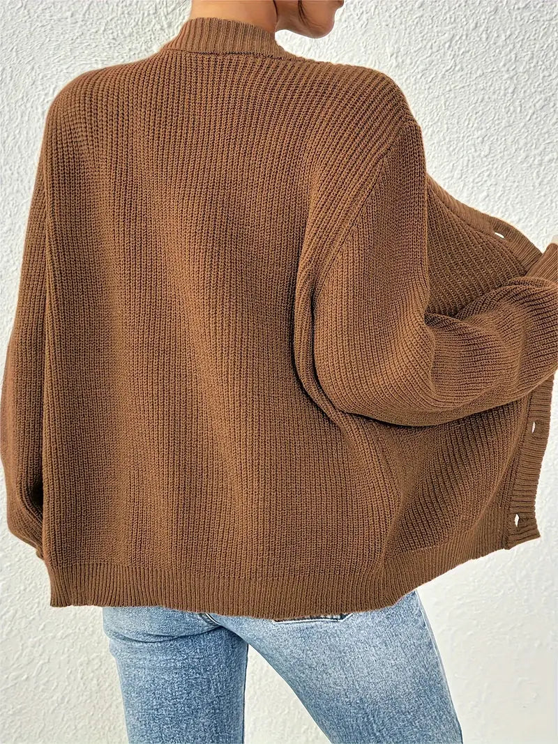 Chic Women's Solid Color Front Button Knit Cardigan Sweater Jacket for Spring and Autumn