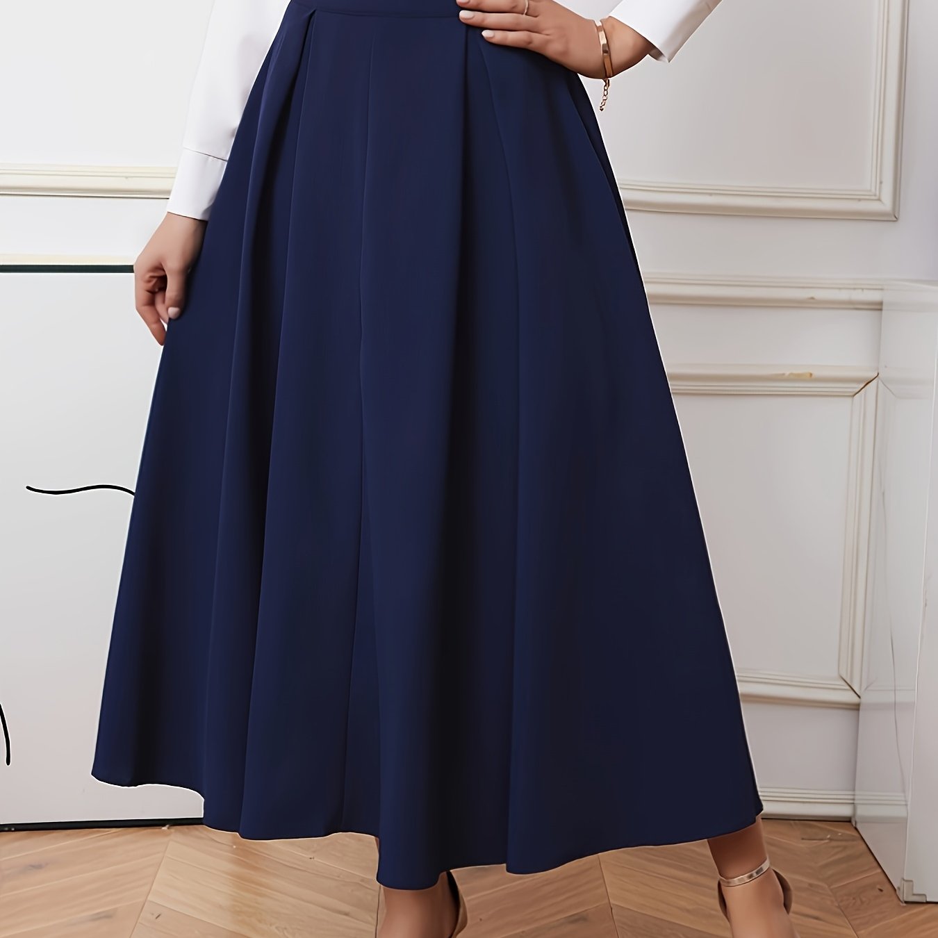 Women's Navy Blue High-Waisted A-Line Skirt