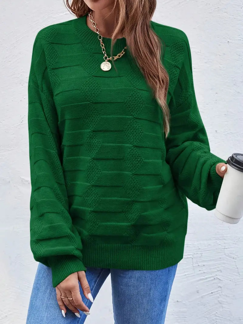 Women's High Stretch Casual Round Neck Long Sleeve Pullover Sweater