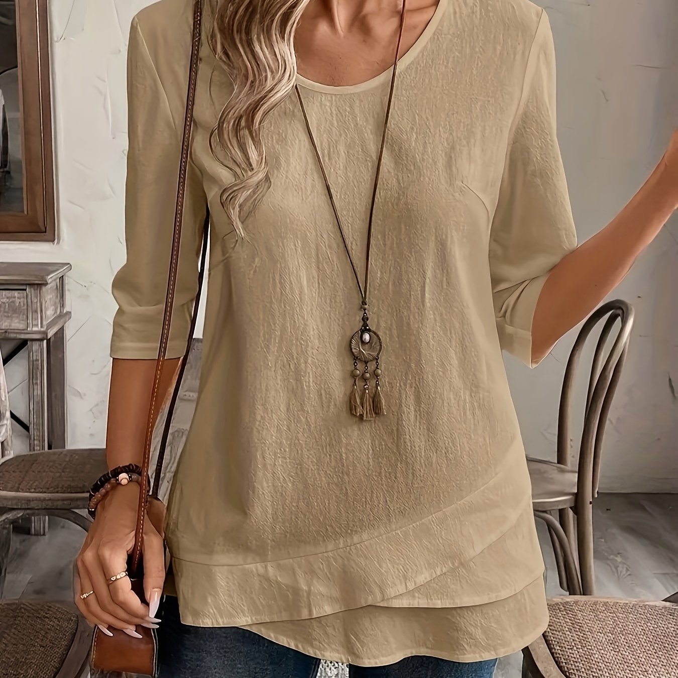 Women's Casual Off-Shoulder Blouse with Asymmetrical Hem