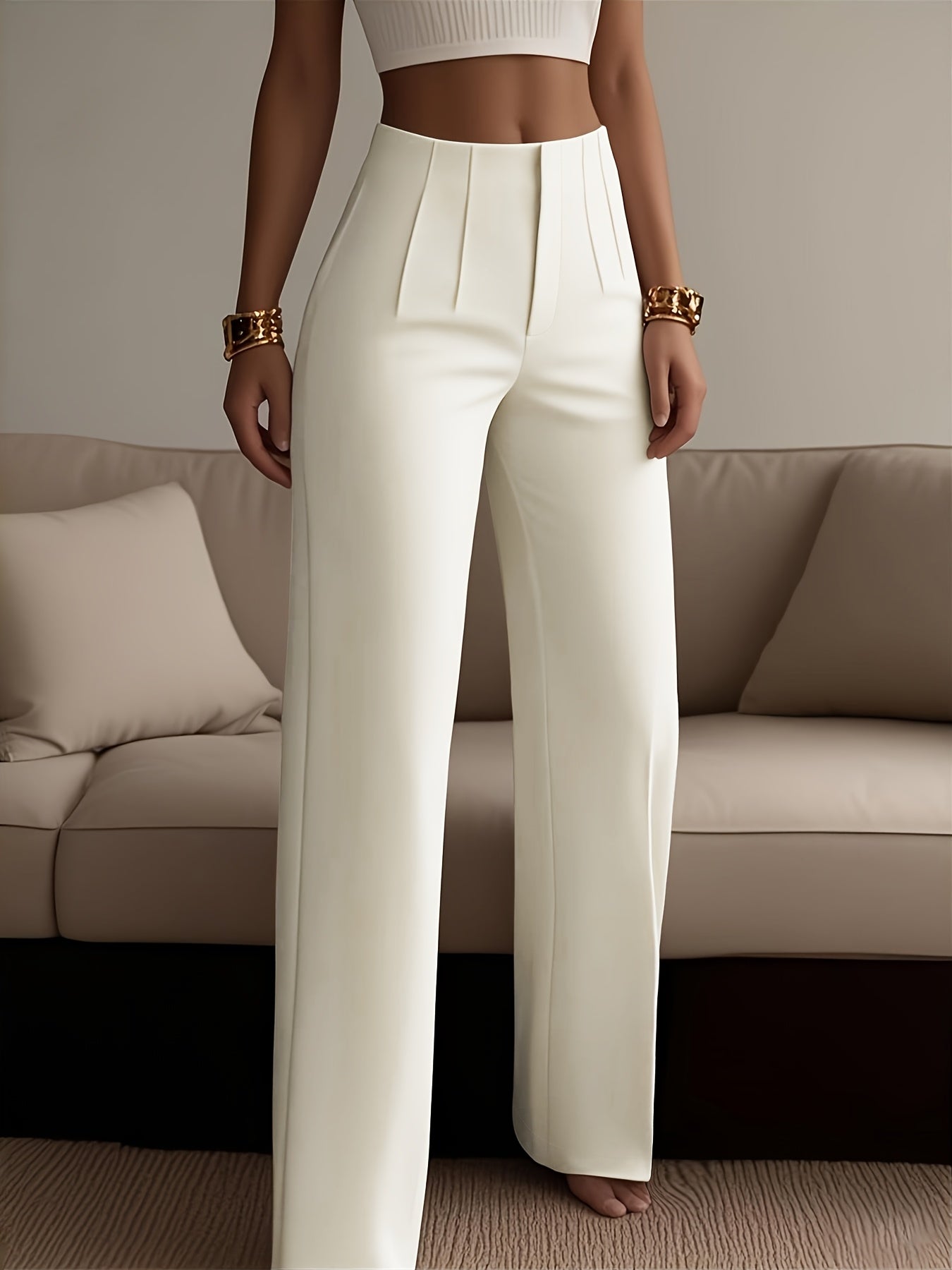 Women's Solid Color Zipper Detail Pants