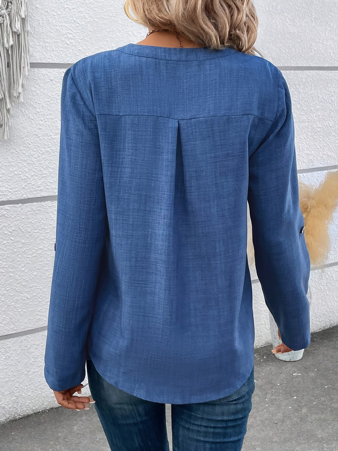 Button-Up Shirt with Pocket and Appliqué Sleeves