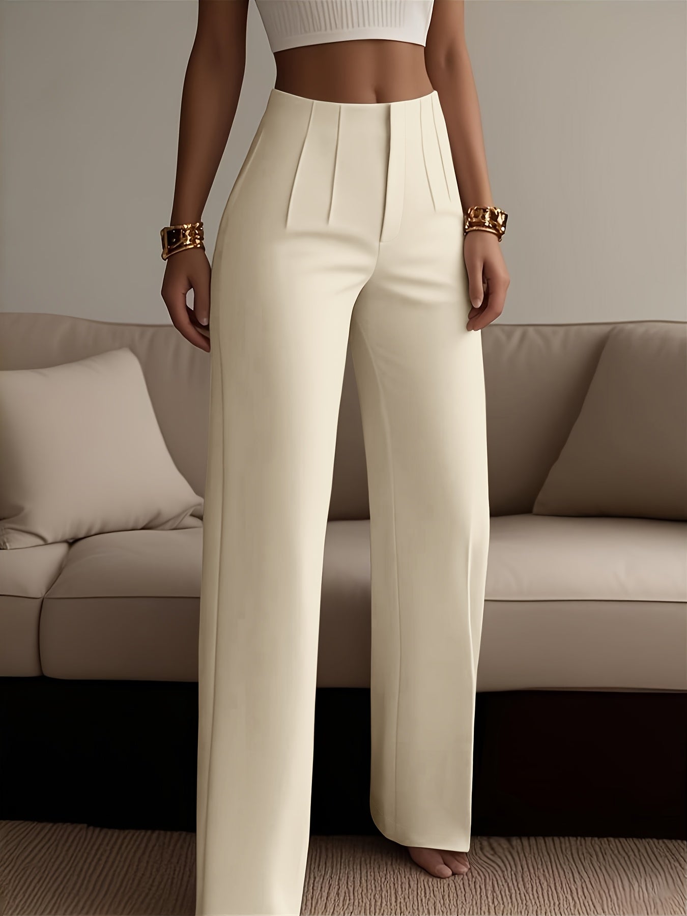 Women's Solid Color Zipper Detail Pants