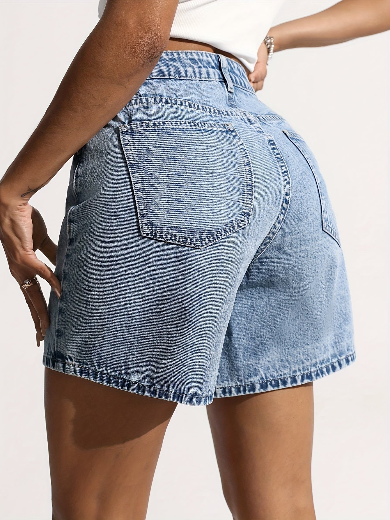 High-Waisted Women's Stretch Denim Shorts with Drawstring