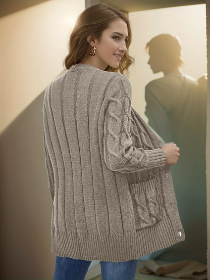 Women's Stylish Front-Open Cardigan with Button Detail