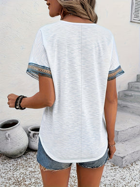 Elegant Women's Blouse with V-Neck and Lace