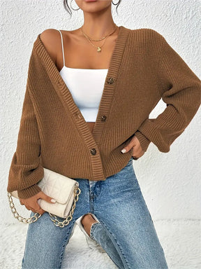 Chic Women's Solid Color Front Button Knit Cardigan Sweater Jacket for Spring and Autumn