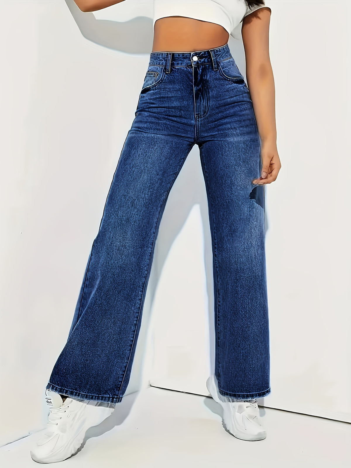 Women's Stylish Light Blue Stretch Straight-Leg Jeans