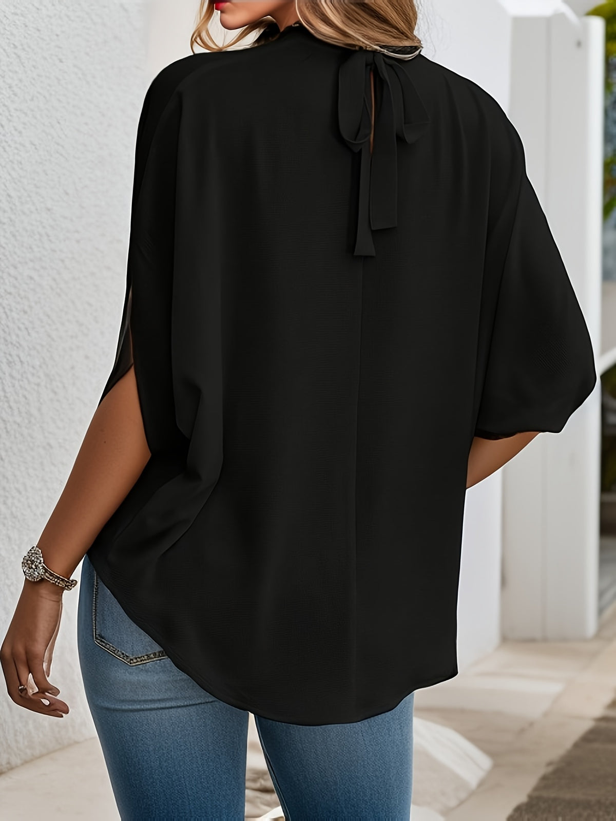 Chic Tie Back Batwing Sleeve Blouse