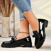 Women's Black Bow Detail Loafers