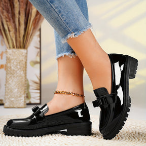 Women's Black Bow Detail Loafers