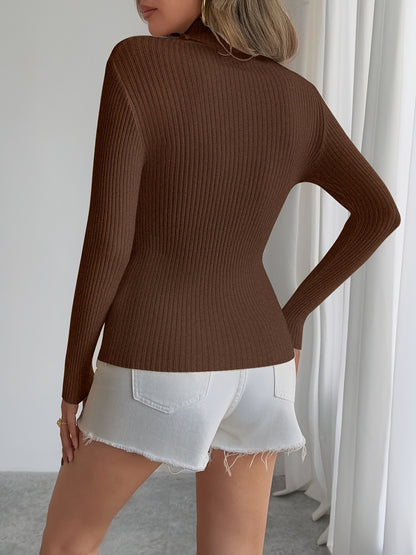 Women's High Neck Long Sleeve Sweater with Cinnamon Texture