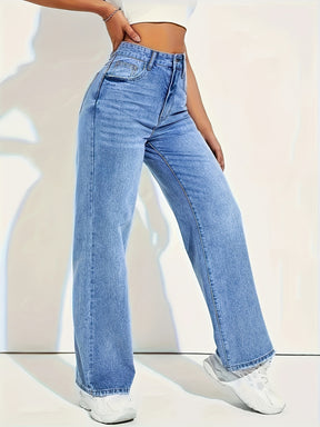 Women's Stylish Light Blue Stretch Straight-Leg Jeans