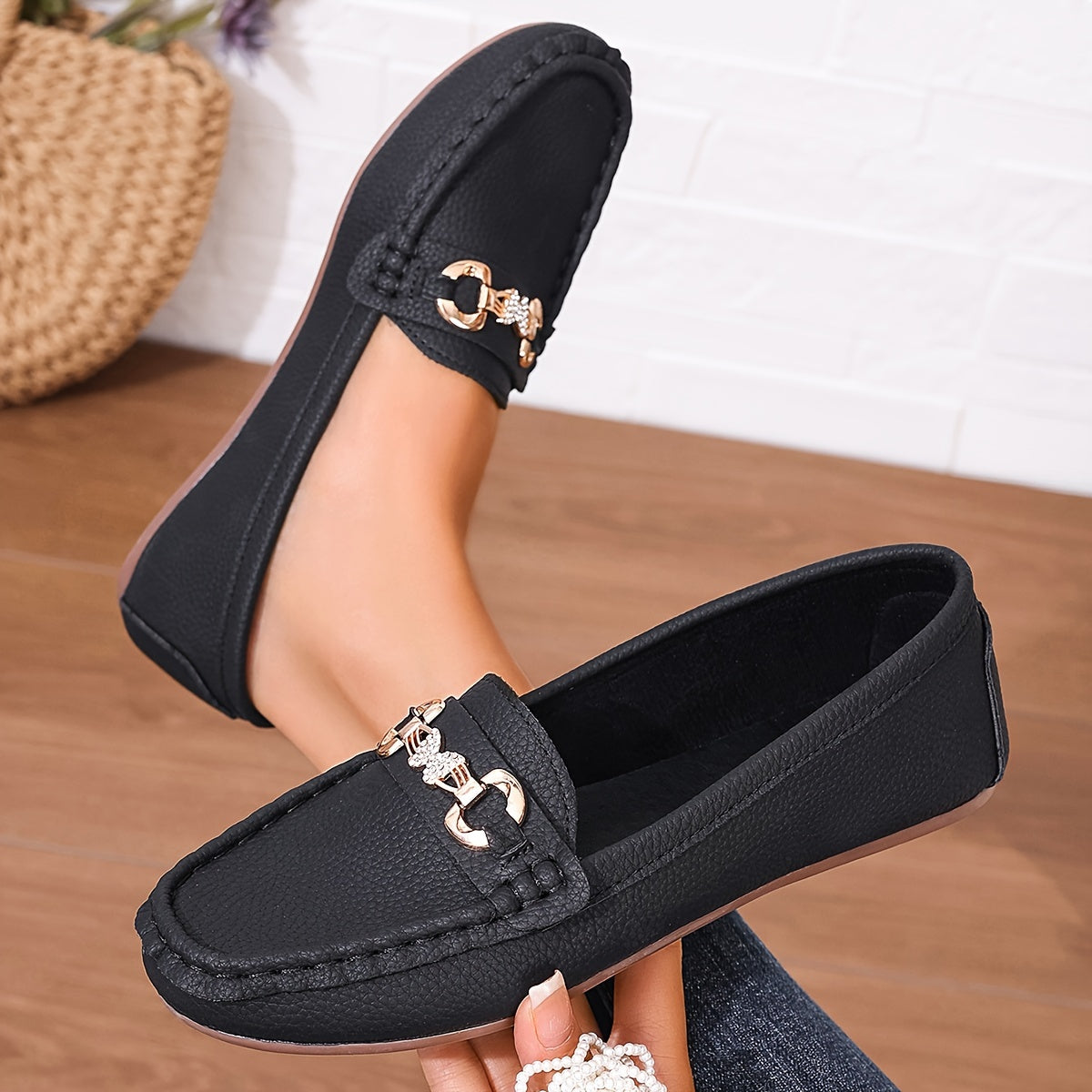 Women's Fashionable Pull-On Shoes with Butterfly Decoration and Diamond Accents